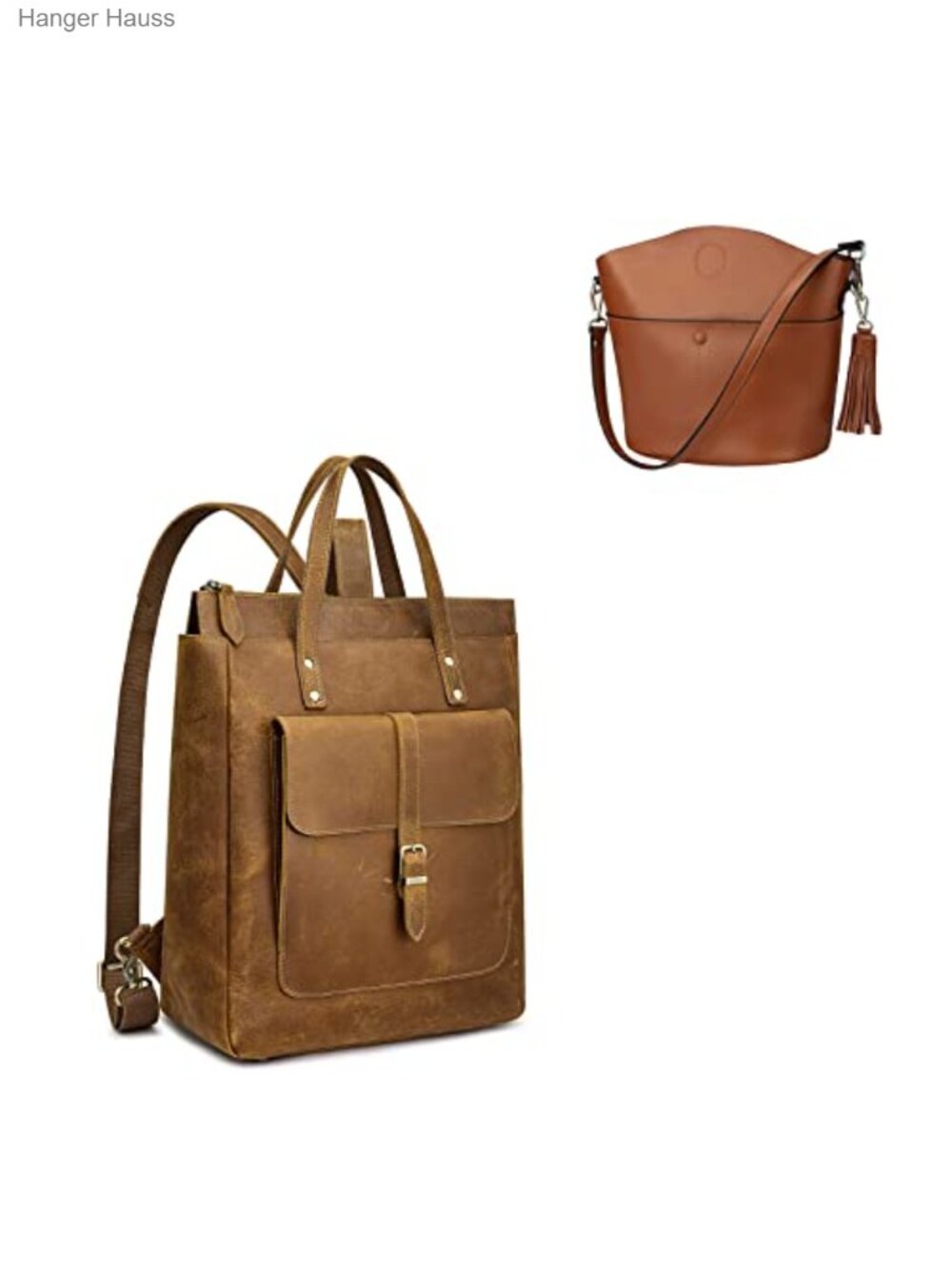 Genuine Leather Backpack Top-Handle Tote & Cowhide Crossbody Bag Bundle